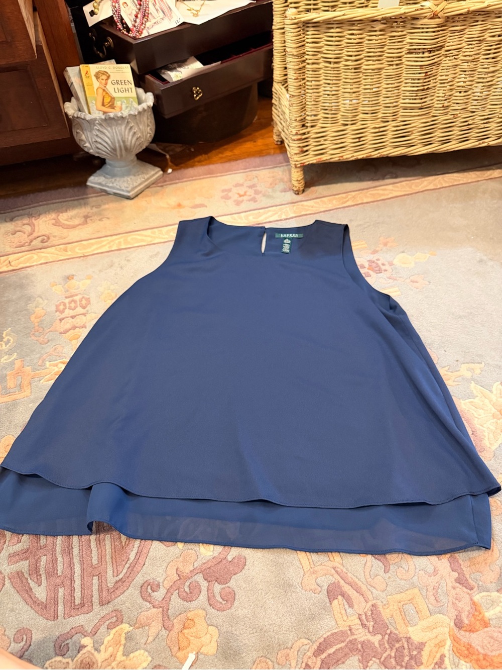 Ralph Lauren Navy Blue Layered Chiffon Tank Top